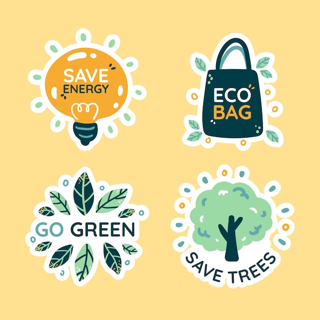 Colección de insignias de ecología dibujadas a mano