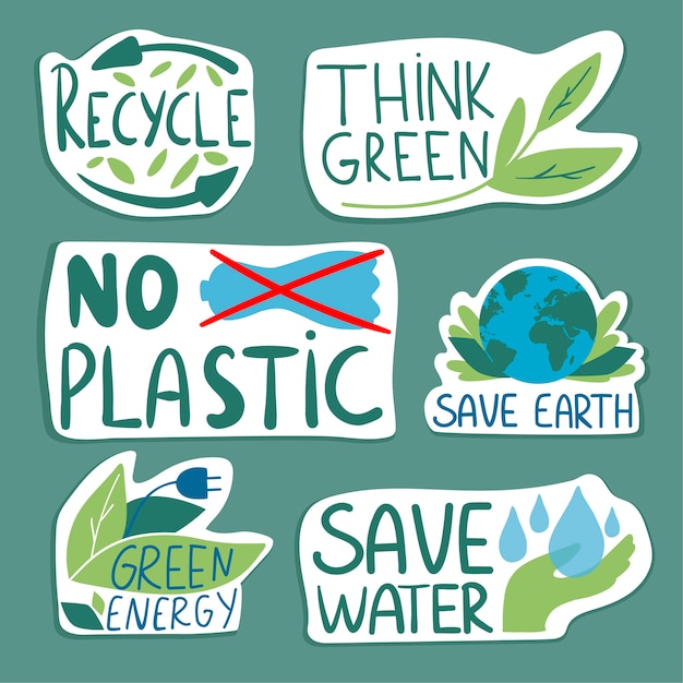Colección de insignias de ecología dibujadas a mano