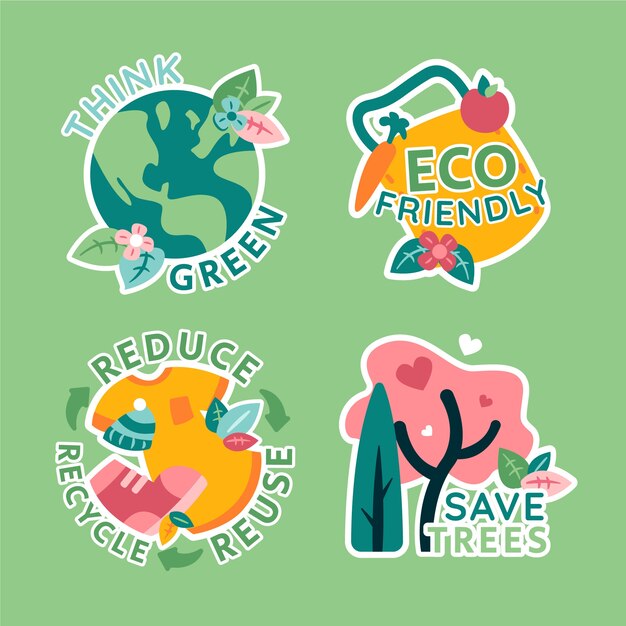 Colección de insignias de ecología dibujadas a mano