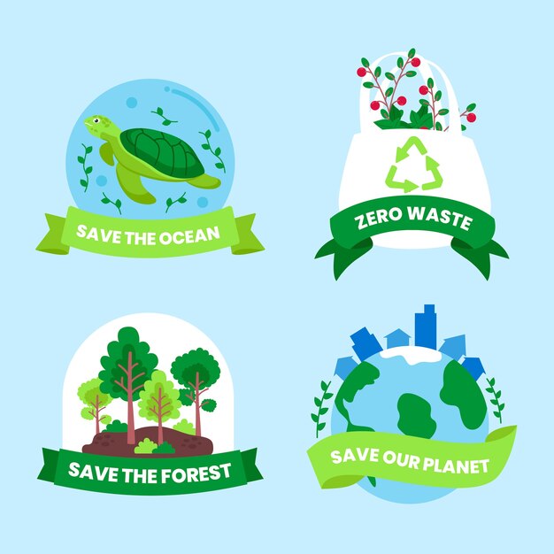 Colección de insignias de ecología de diseño plano