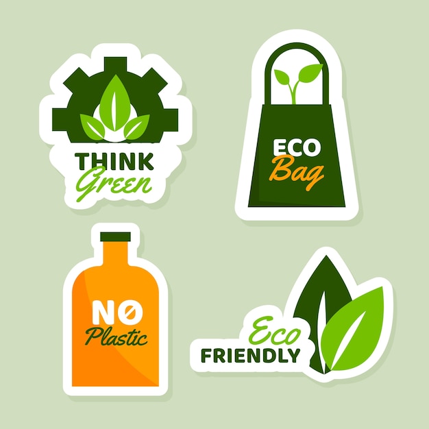 Vector gratuito colección de insignias ecológicas de diseño plano