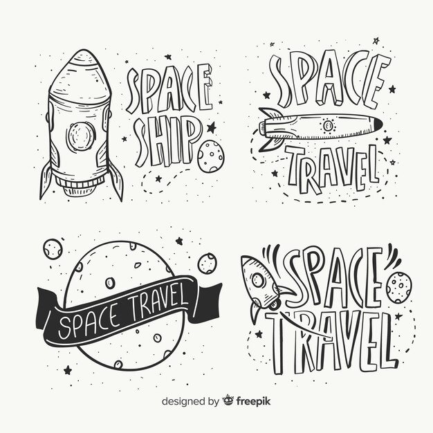 Colección de insignias del espacio dibujadas a mano