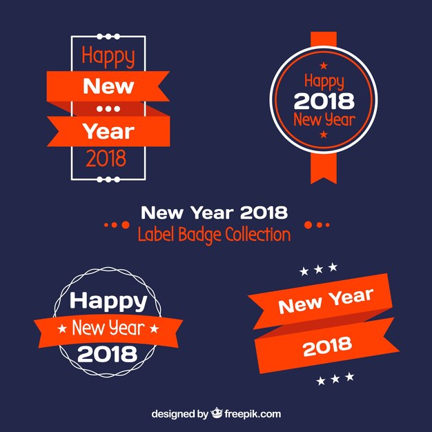 Colección de insignias y etiquetas de año nuevo 2018 en azul oscuro y rojo