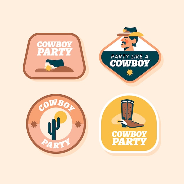 Vector gratuito colección de insignias de eventos de fiesta de vaqueros