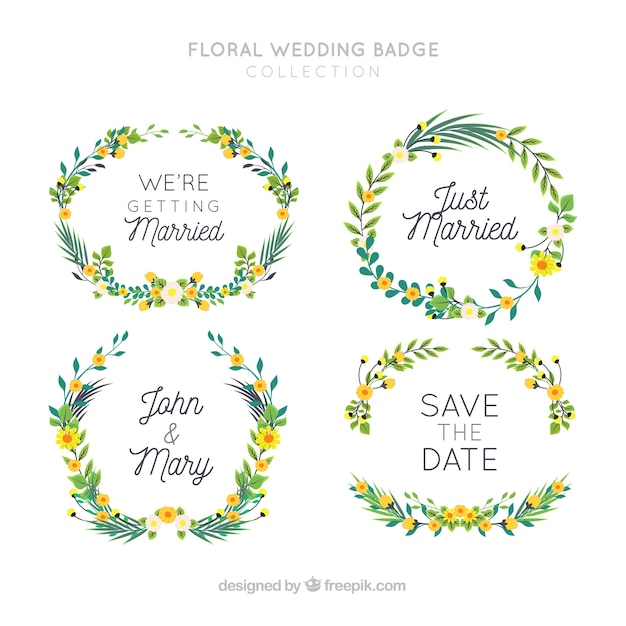 Vector gratuito colección de insignias florales de boda con guirnaldas de flores