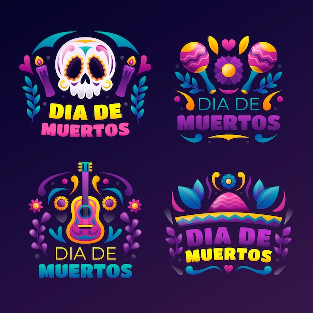 Vector gratuito colección de insignias de gradiente para la celebración del dia de muertos