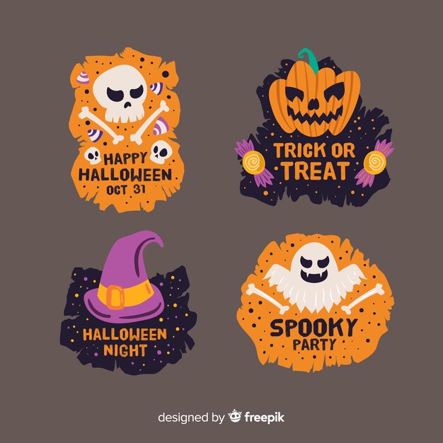 Colección de insignias de halloween dibujadas a mano