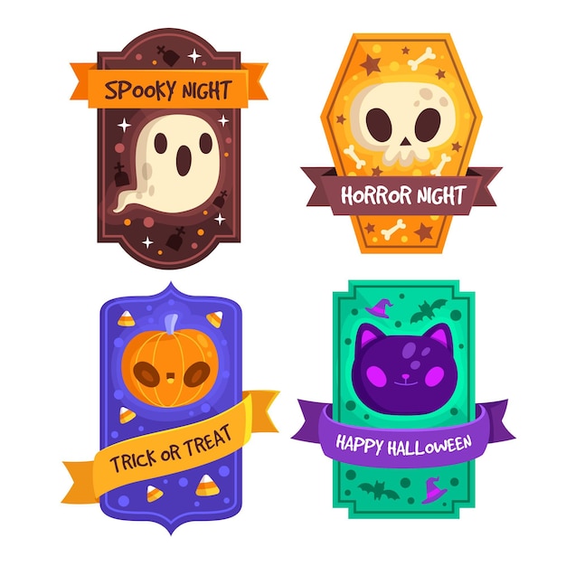 Vector gratuito colección de insignias de halloween de diseño plano