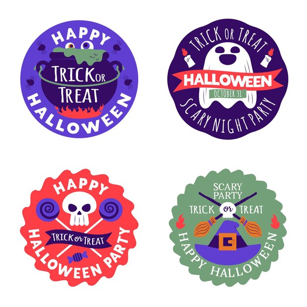 Colección de insignias de halloween en diseño plano