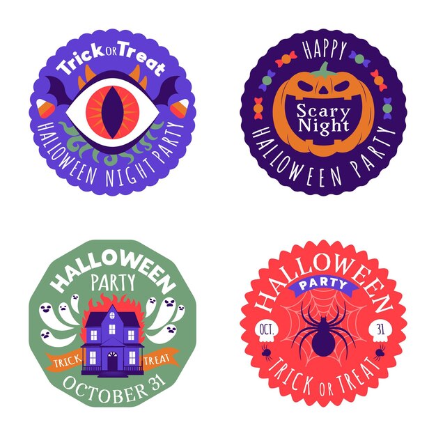 Colección de insignias de halloween en diseño plano