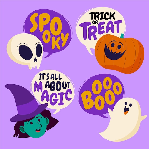 Vector gratuito colección de insignias de halloween planas dibujadas a mano