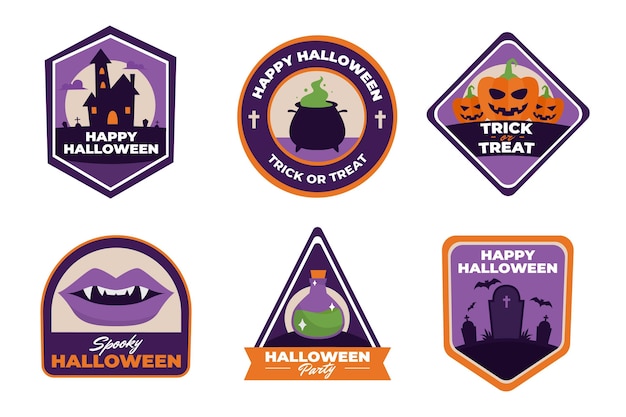 Colección de insignias de halloween planas dibujadas a mano