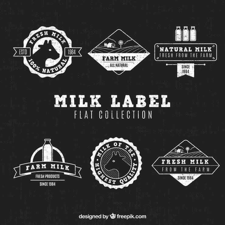 Vector gratuito colección de insignias de leche elegantes