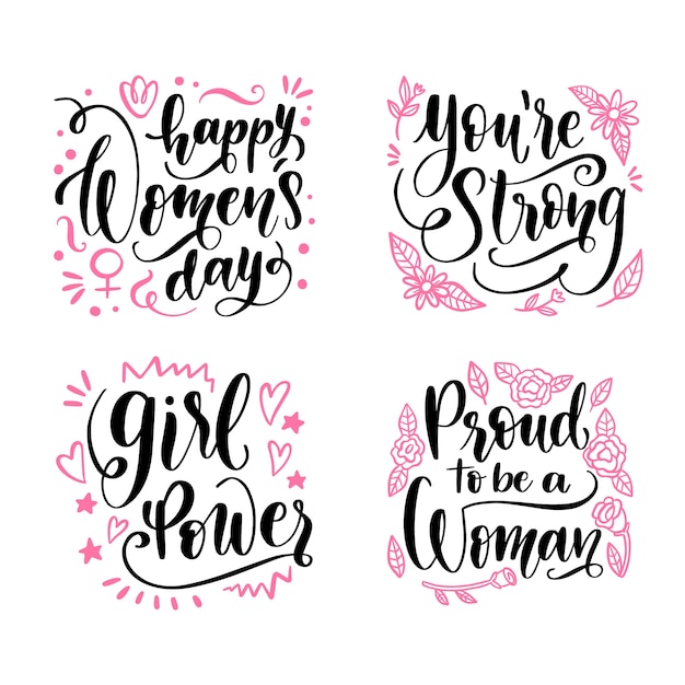 Vector gratuito colección de insignias de letras para el día de la mujer