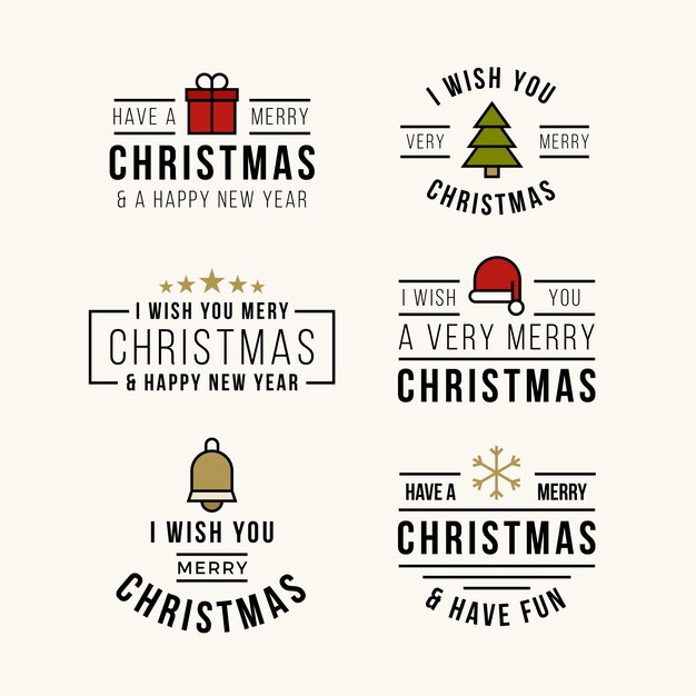 Colección de insignias de letras navideñas de diseño plano