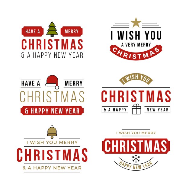 Colección de insignias de letras navideñas de diseño plano