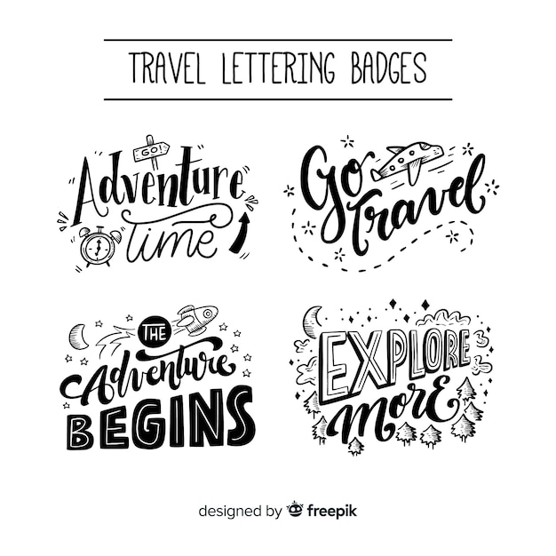 Colección de insignias de letras de viaje