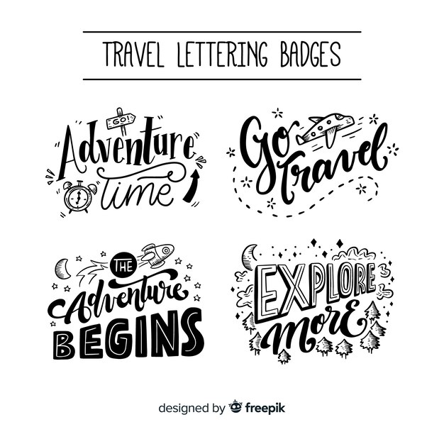Colección de insignias de letras de viaje