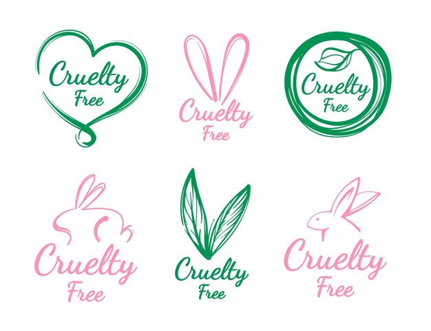 Colección de insignias libres de crueldad dibujadas a mano