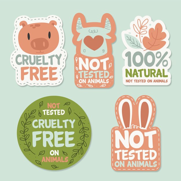 Colección de insignias libres de crueldad dibujadas a mano