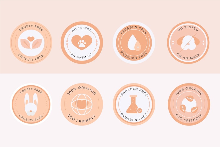 Vector gratuito colección de insignias libres de crueldad en diseño plano