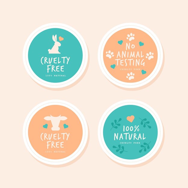 Colección de insignias libres de crueldad en diseño plano