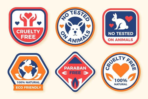 Colección de insignias libres de crueldad en diseño plano