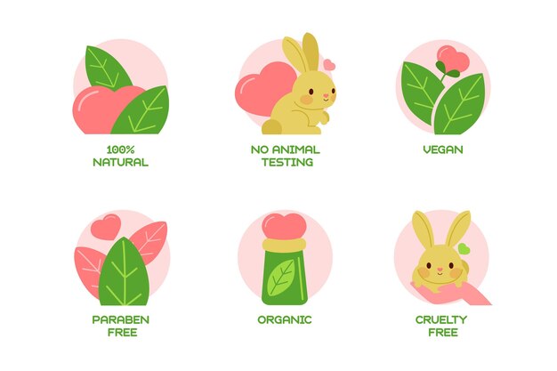 Colección de insignias libres de crueldad en diseño plano