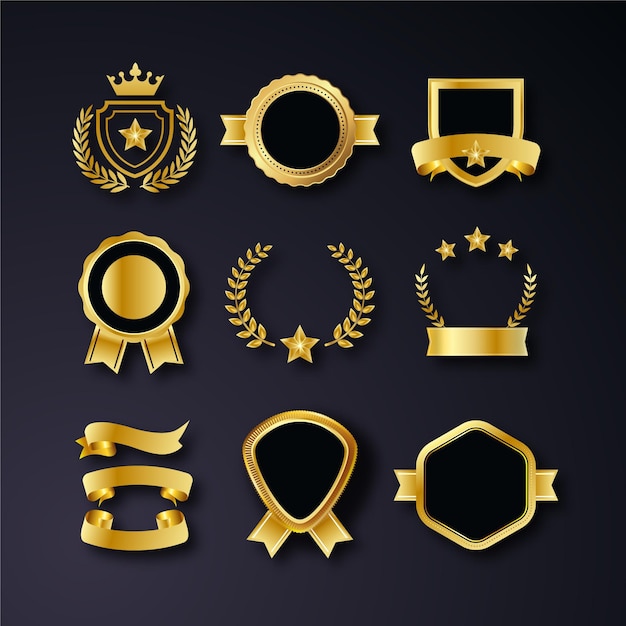 Colección de insignias de lujo doradas realistas.