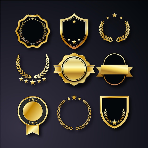 Colección de insignias de lujo doradas realistas.