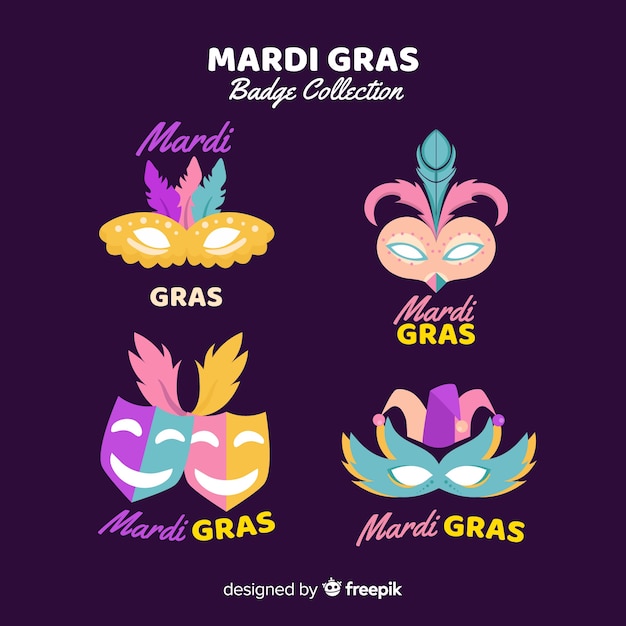 Vector gratuito colección de insignias de mardi gras carnaval