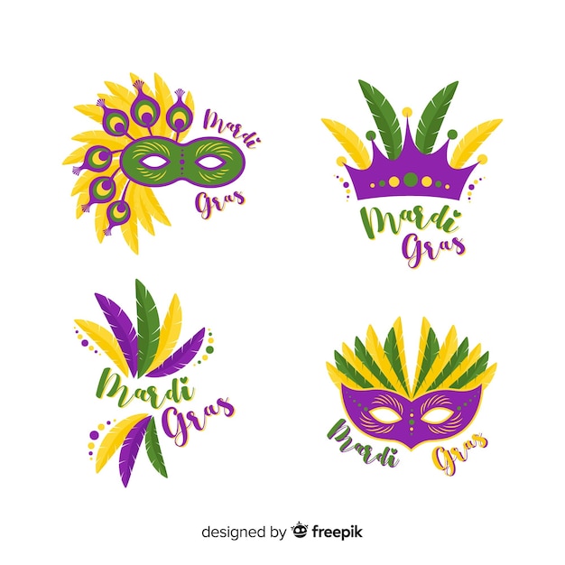 Vector gratuito colección de insignias de mardi gras carnaval