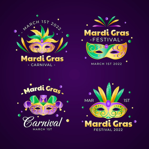 Vector gratuito colección de insignias de mardi gras realistas.