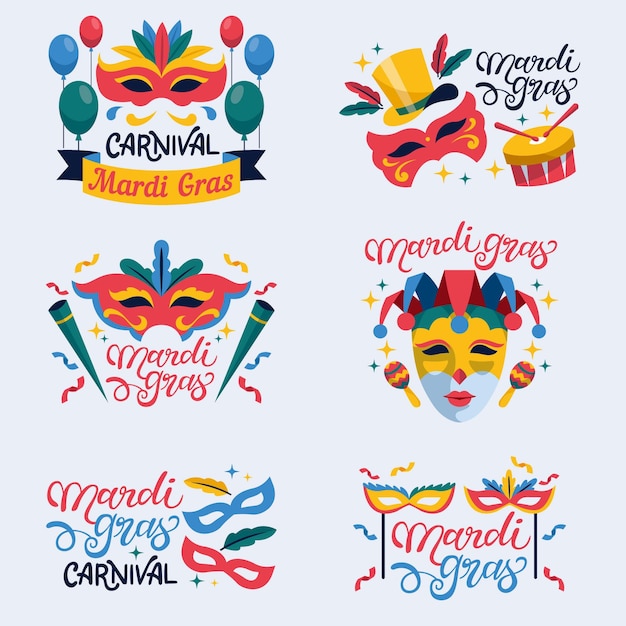 Vector gratuito colección de insignias de mardi gras