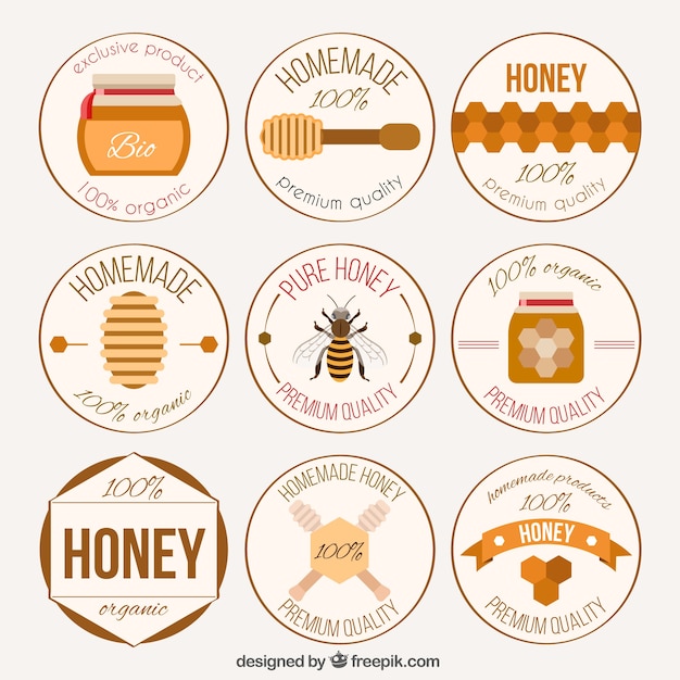 Vector gratuito colección de insignias de miel casera