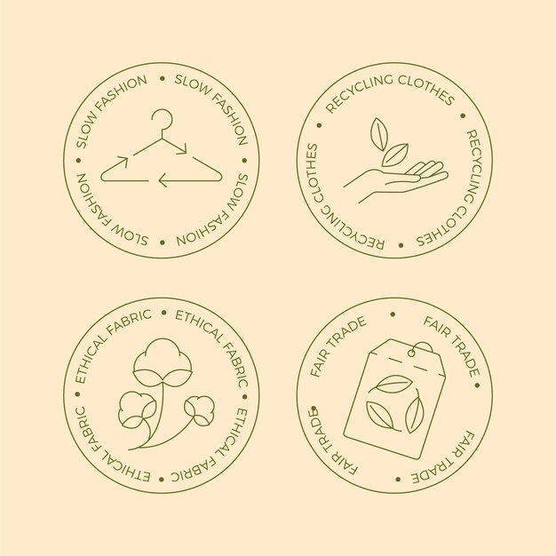 Colección de insignias de moda lenta en diseño plano