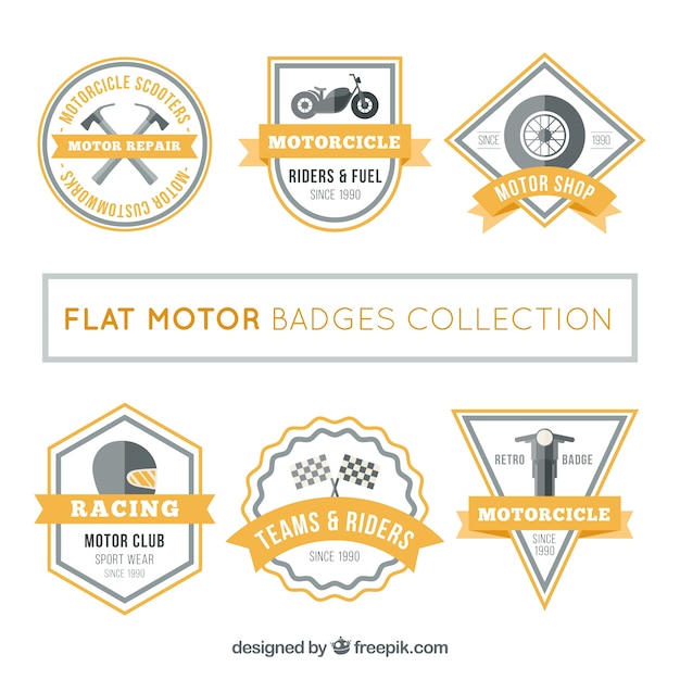 Vector gratuito colección de insignias de motor estilo plano