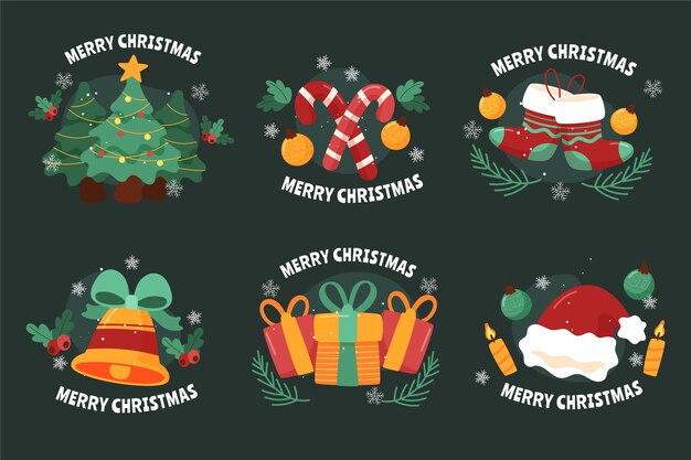Colección de insignias de navidad dibujadas a mano