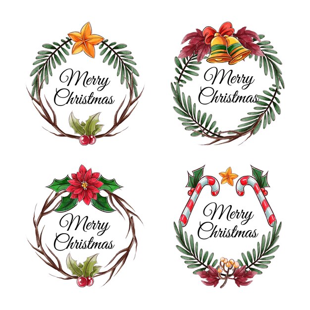Colección de insignias navideñas en acuarela