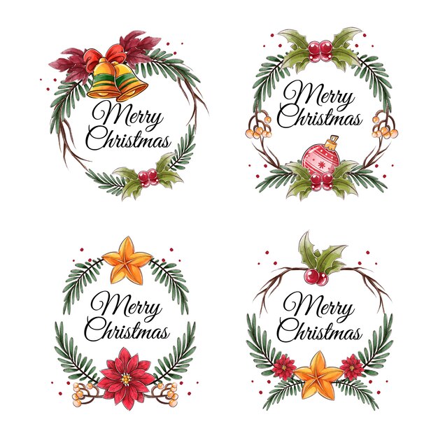 Colección de insignias navideñas en acuarela