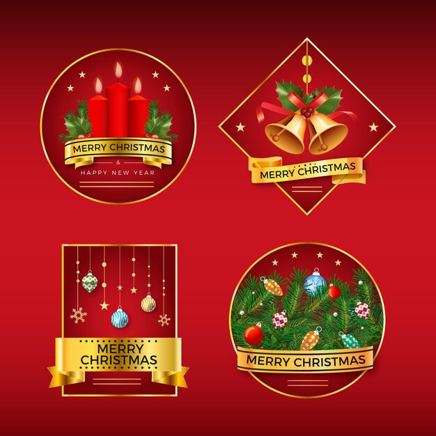 Colección de insignias navideñas con degradado