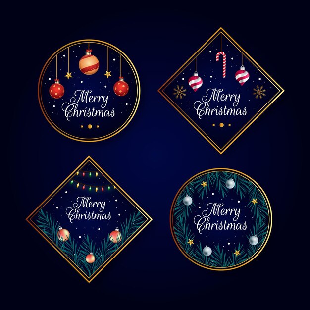 Colección de insignias navideñas con degradado