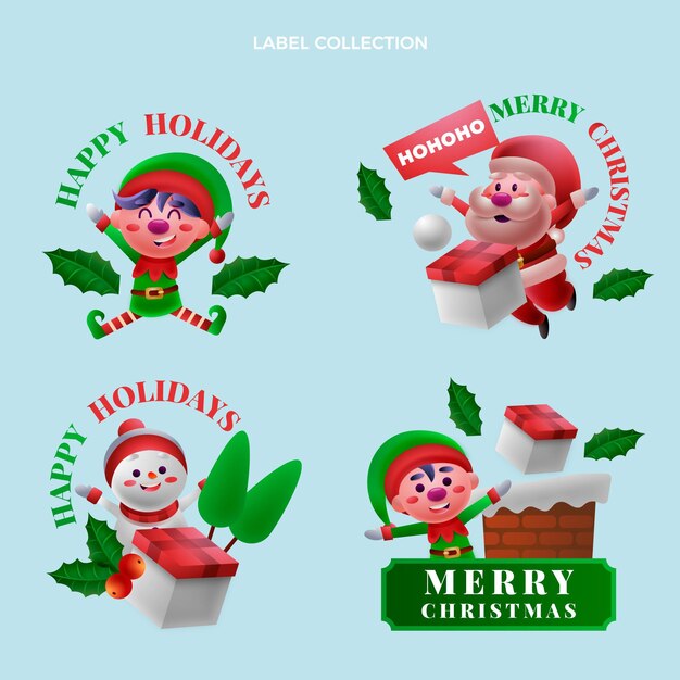 Colección de insignias navideñas con degradado