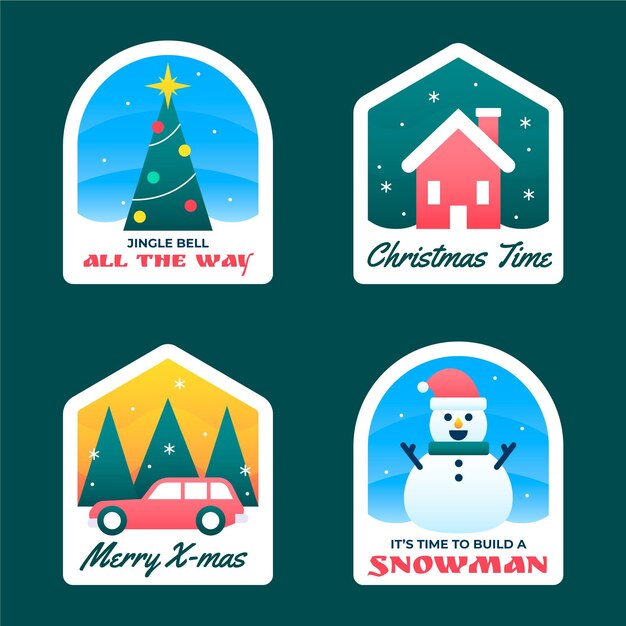 Colección de insignias navideñas con degradado