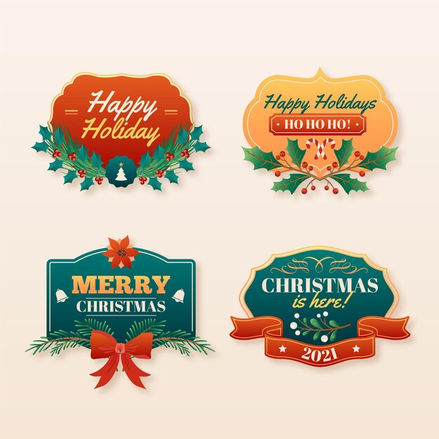 Colección de insignias navideñas con degradado