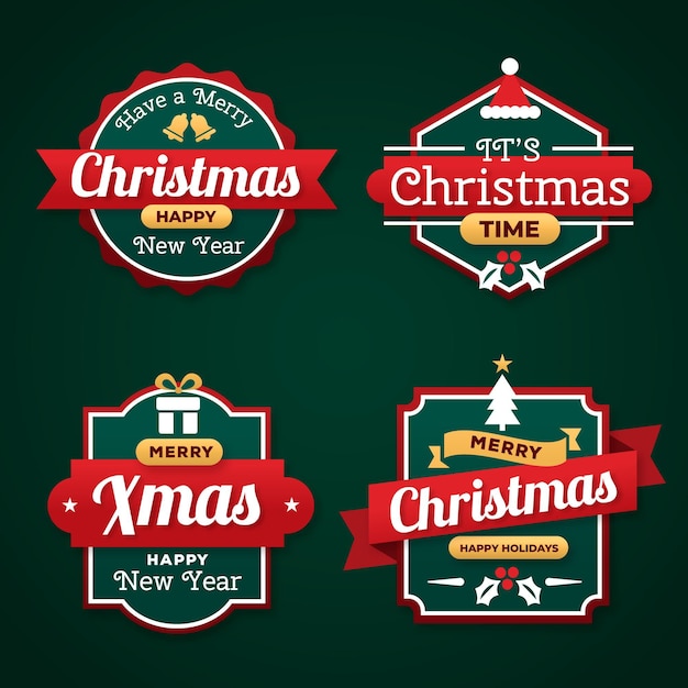 Vector gratuito colección de insignias navideñas con degradado