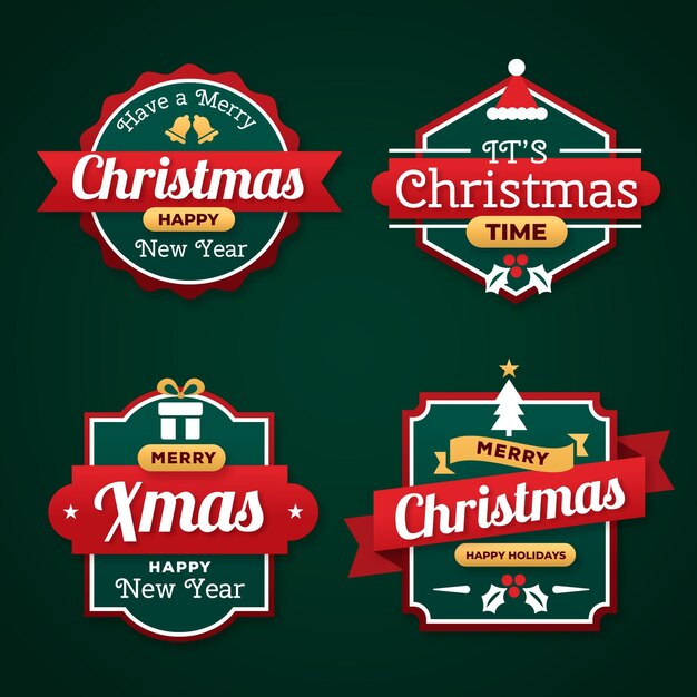 Colección de insignias navideñas con degradado