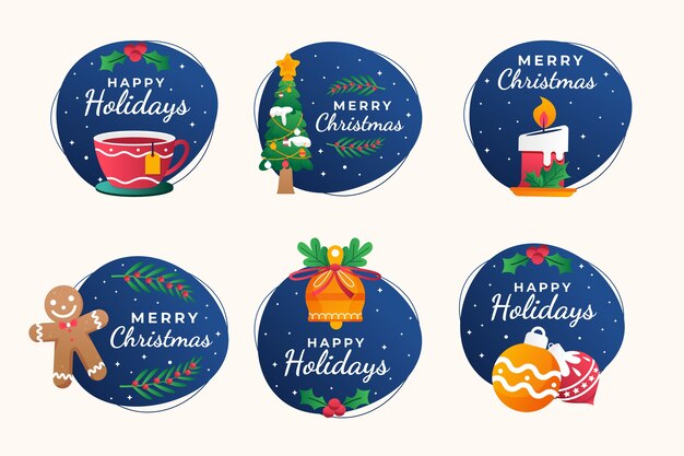 Colección de insignias navideñas con degradado