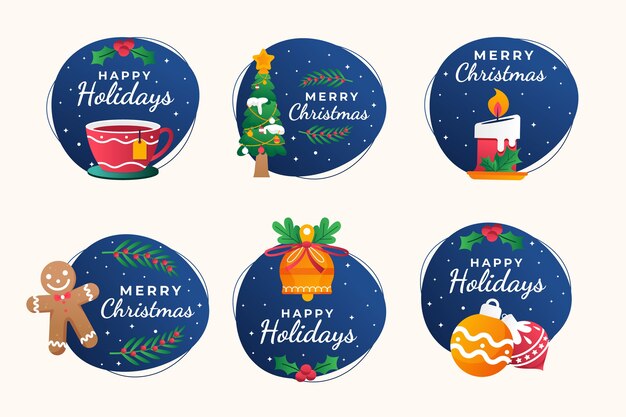 Vector gratuito colección de insignias navideñas con degradado