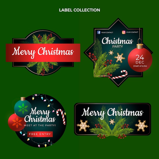 Vector gratuito colección de insignias navideñas con degradado